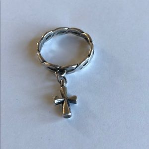 James Avery twisted wire ring with cross charm